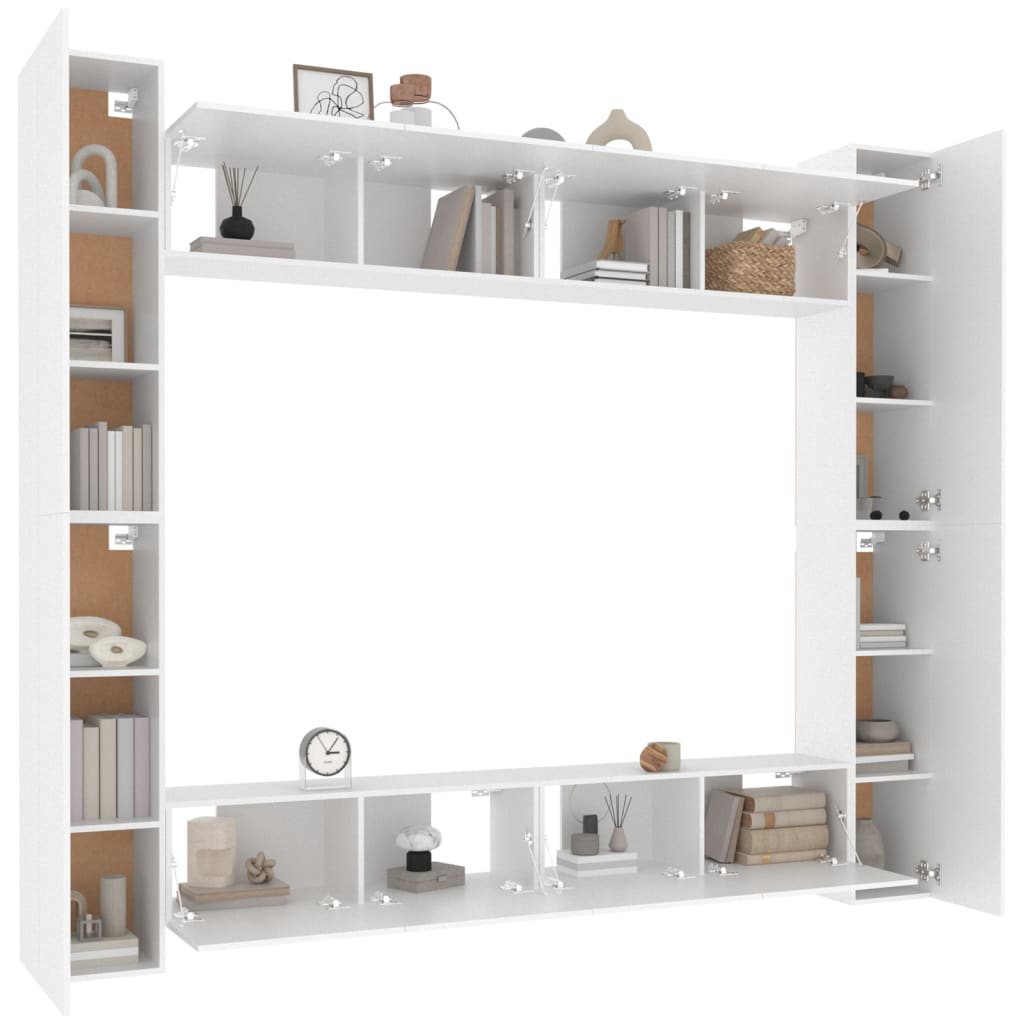 Set Mobili Porta TV 8pz Bianco in Legno Multistrato 3114238