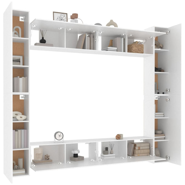 Set Mobili Porta TV 8pz Bianco in Legno Multistrato 3114238