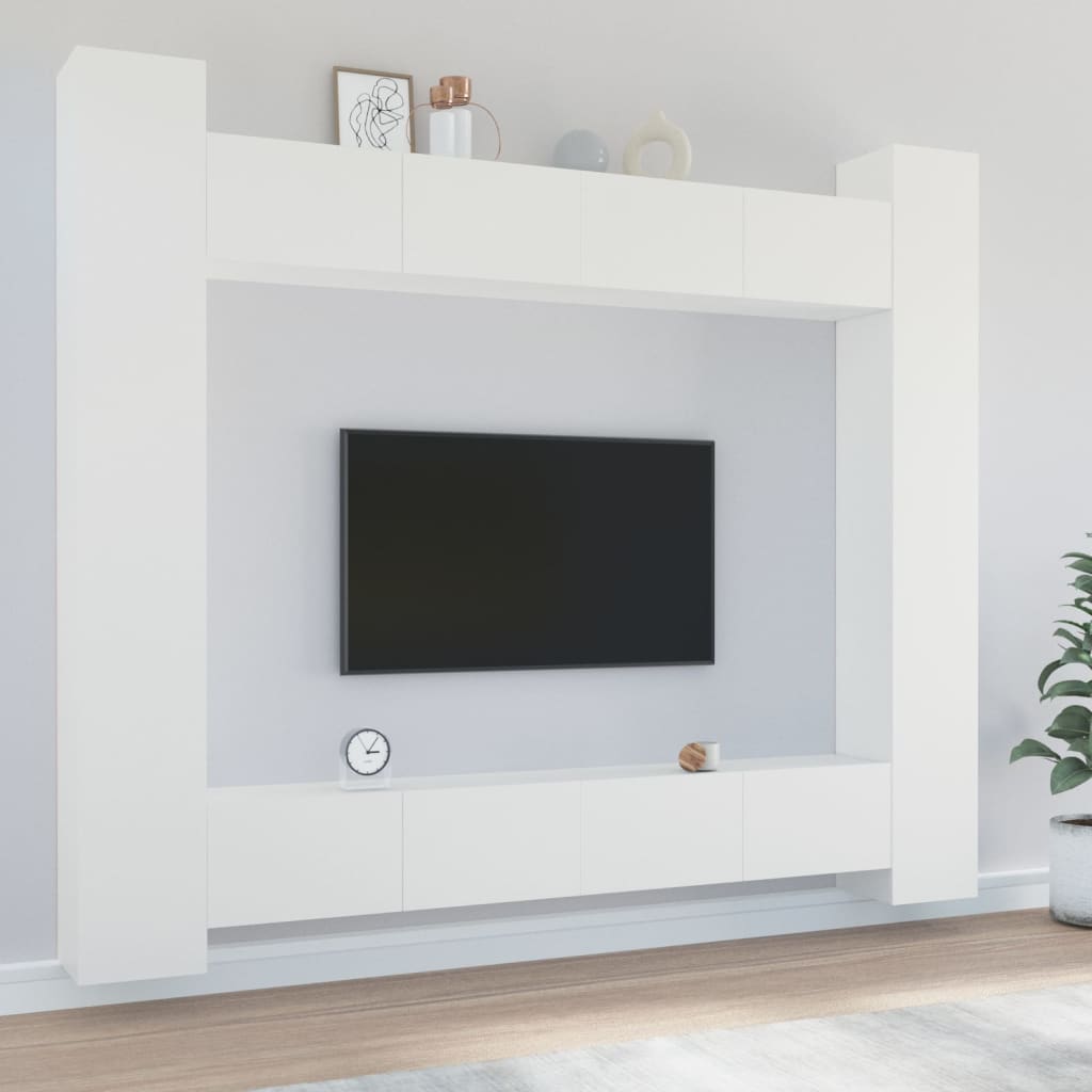 Set Mobili Porta TV 8pz Bianco in Legno Multistrato 3114238