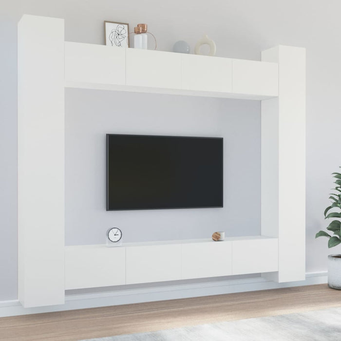 Set Mobili Porta TV 8pz Bianco in Legno Multistrato 3114238