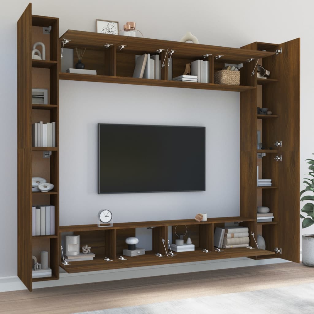 Set Mobili Porta TV 8pz Rovere Marrone in Legno Multistrato 3114245