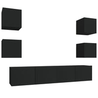 Set di mobili mobile credenza TV televisione soggiorno camera da letto soggiorno 6 pezzi in MDF nero 02_0025070