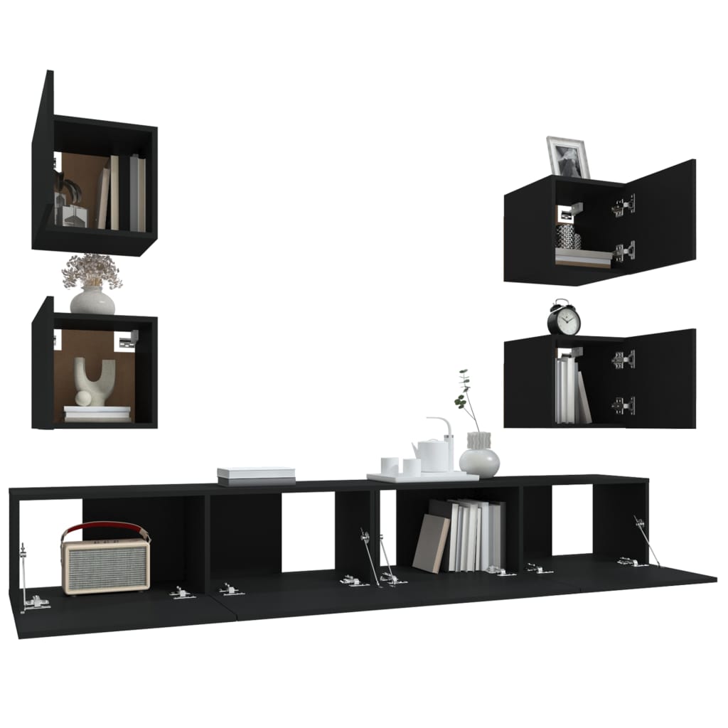 Set Mobili Porta TV 6 pz Nero in Legno Multistrato 3114263