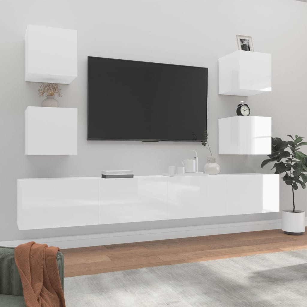 Set di Mobili Porta TV 6 pz Bianco Lucido in Legno Multistrato 3114266
