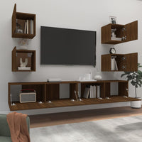 Set Mobili Porta TV 6 pz Rovere Marrone in Legno Multistrato 3114269