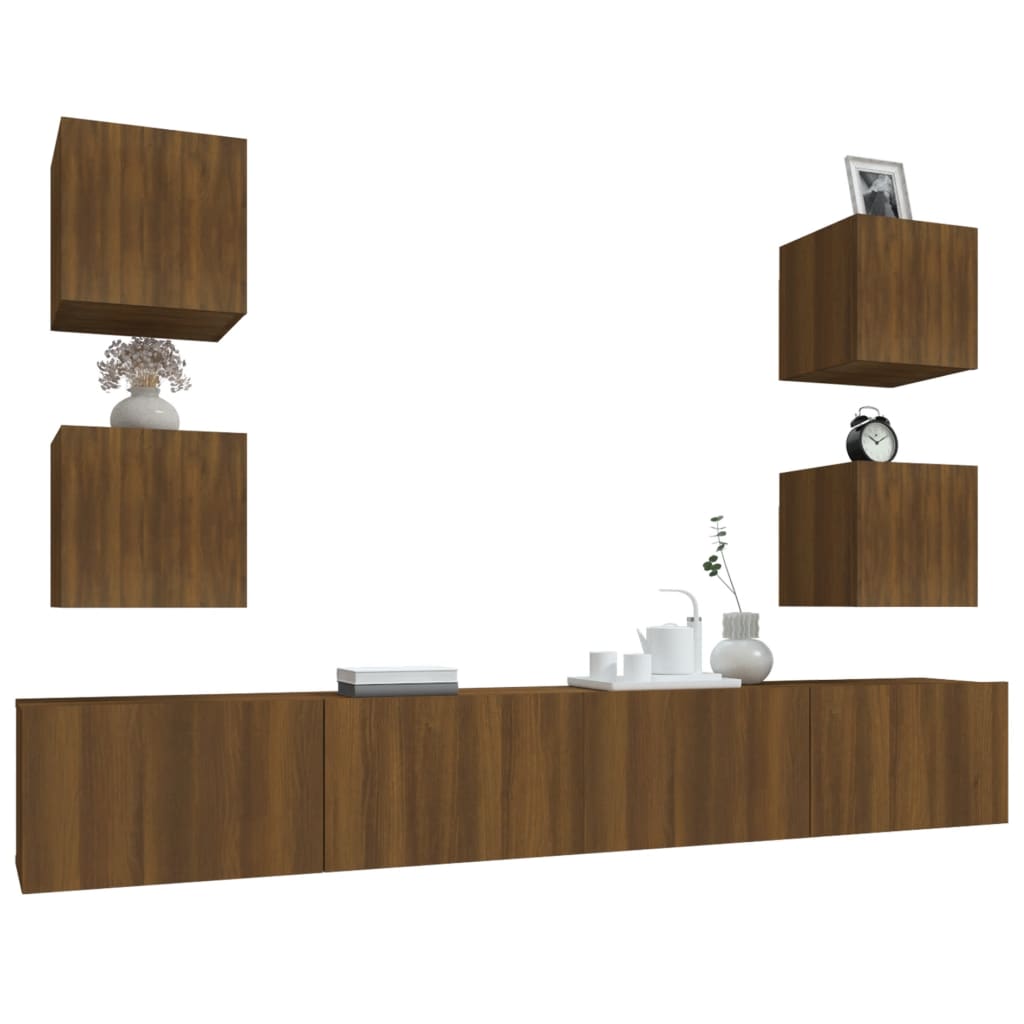 Set Mobili Porta TV 6 pz Rovere Marrone in Legno Multistrato 3114269