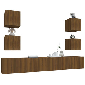 Set Mobili Porta TV 6 pz Rovere Marrone in Legno Multistrato 3114269