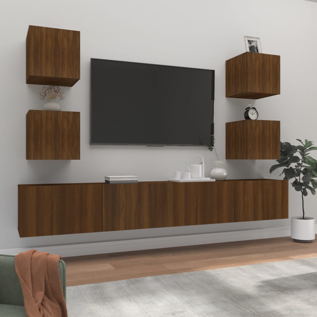 Set Mobili Porta TV 6 pz Rovere Marrone in Legno Multistrato 3114269
