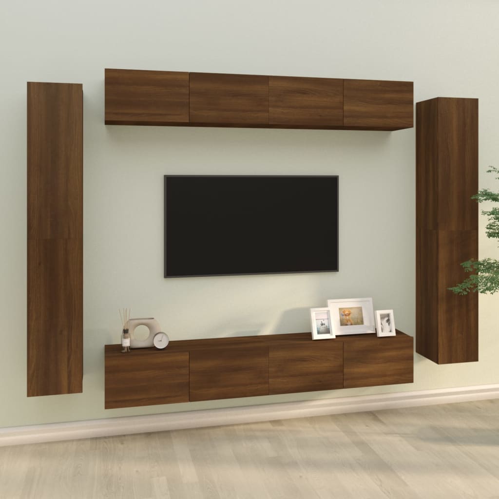 Set Mobili Porta TV 8pz Rovere Marrone in Legno Multistrato 3114301