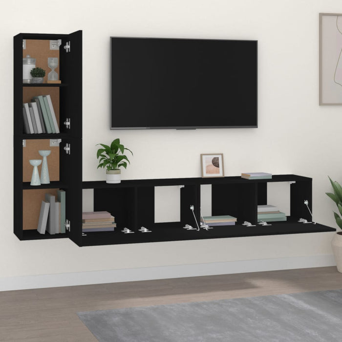 Set Mobili Porta TV 4 pz Nero in Legno Multistrato cod mxl 20053