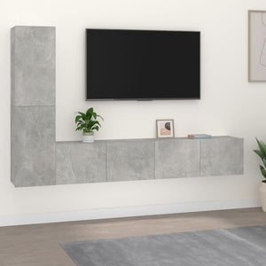Set di Mobili Porta TV 4 pz Grigio Cemento in Legno Multistrato 3114313