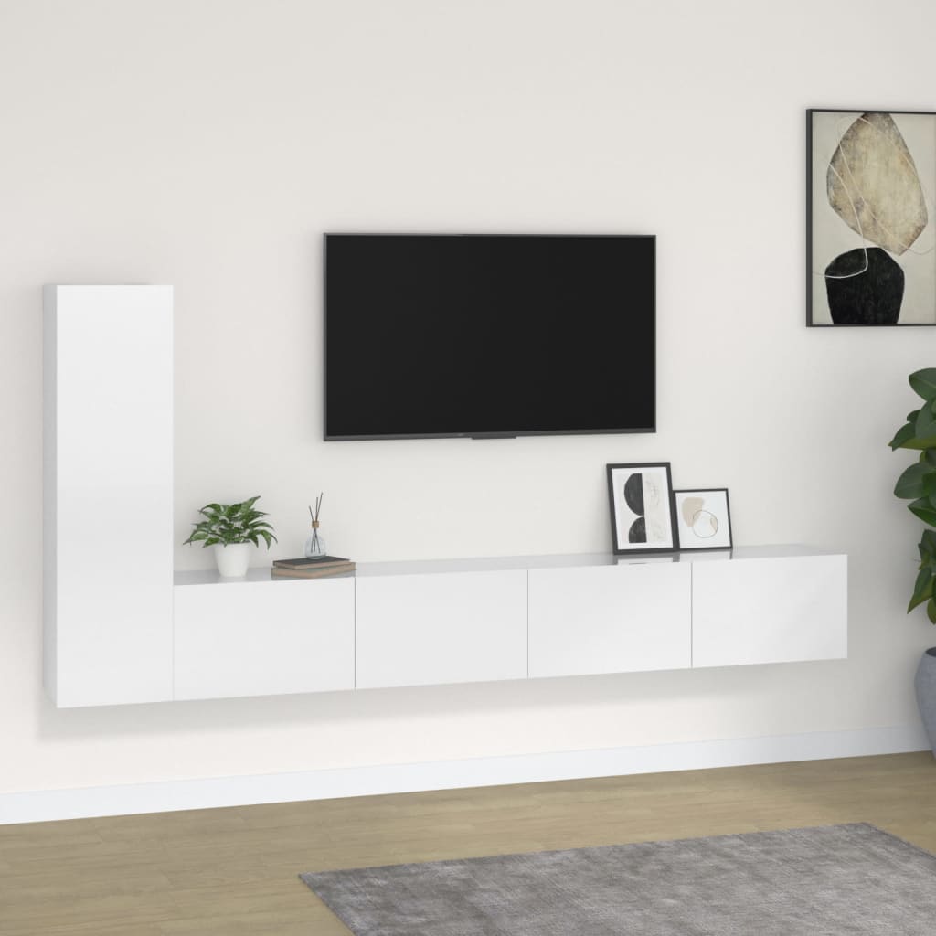 Set Mobili Porta TV 3 pz Bianco Lucido in Legno Multistrato 3114322