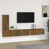 Set Mobili Porta TV 3 pz-Set di 3 Credenza per TV Rovere Fumo in Legno Multistrato 475625