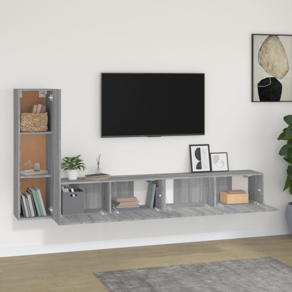 Set Mobili Porta TV 3 pz-Set di 3 Credenza per TV Grigio Sonoma in Legno Multistrato 835092