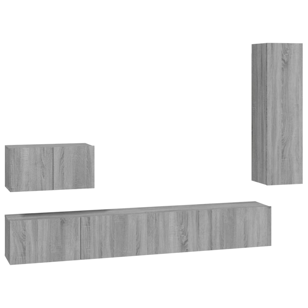 Set di Mobili Porta TV 4 pz-Set di 4 Credenza per TV Grigio Sonoma in Legno Multistrato 500733