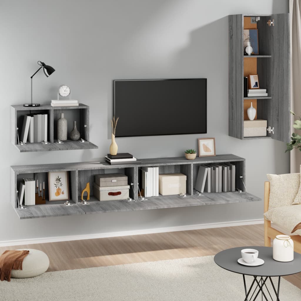 Set di Mobili Porta TV 4 pz-Set di 4 Credenza per TV Grigio Sonoma in Legno Multistrato 500733