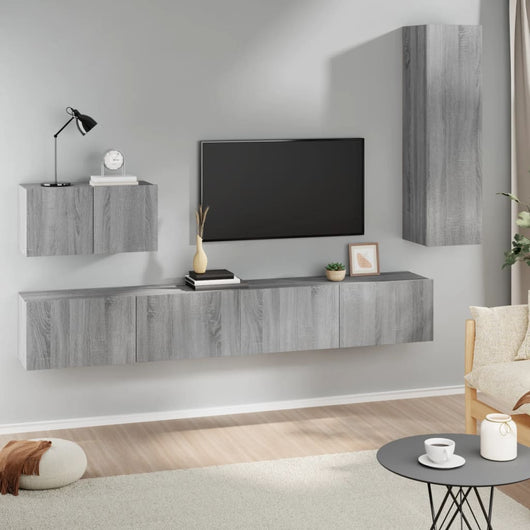 Set di Mobili Porta TV 4 pz-Set di 4 Credenza per TV Grigio Sonoma in Legno Multistrato 500733