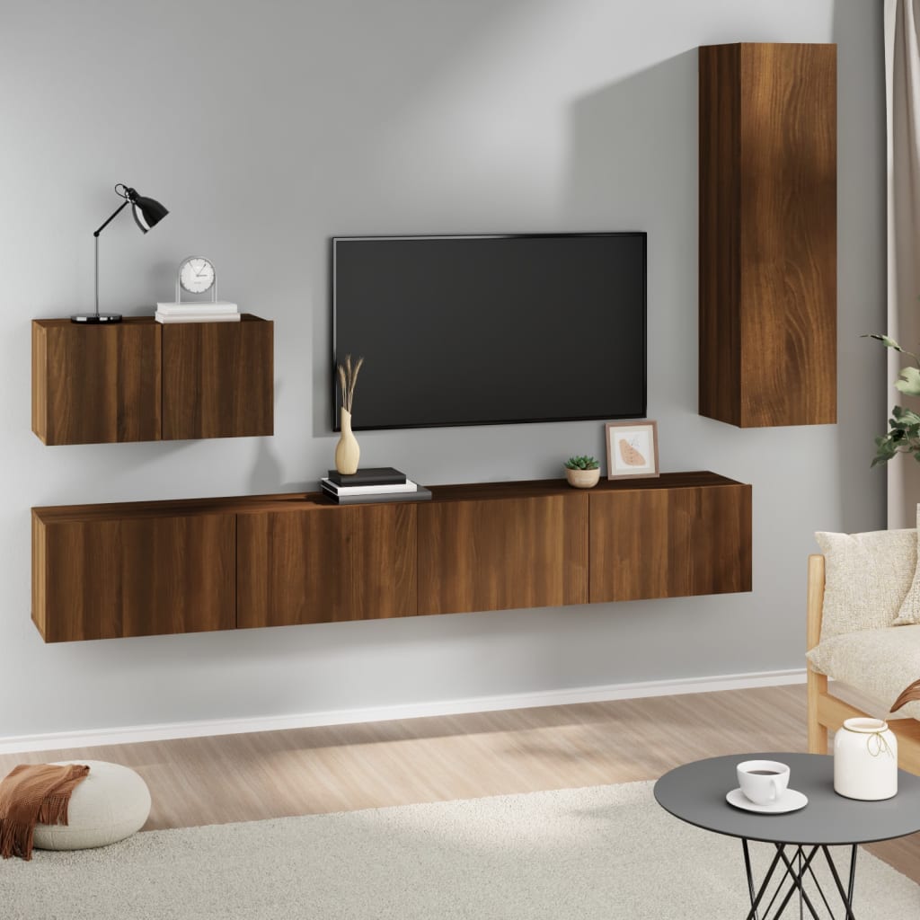 Set Mobili Porta TV 4 pz Rovere Marrone in Legno Multistrato 3114333