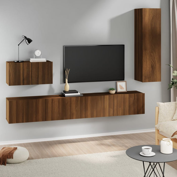 Set Mobili Porta TV 4 pz Rovere Marrone in Legno Multistrato 3114333