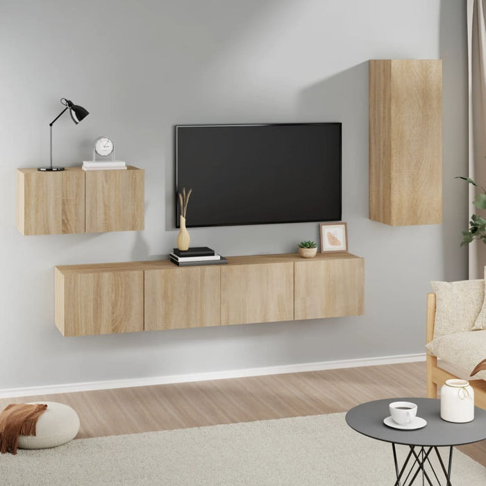 Set di Mobili Porta TV 4 pz Rovere Sonoma in Legno Multistrato cod mxl 20096