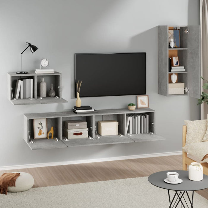Set di Mobili Porta TV 4 pz Grigio Cemento in Legno Multistrato cod mxl 20144