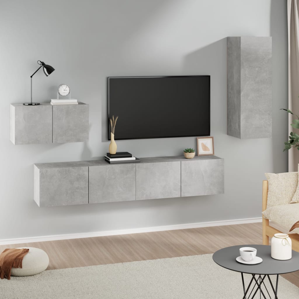 Set di Mobili Porta TV 4 pz Grigio Cemento in Legno Multistrato cod mxl 20144
