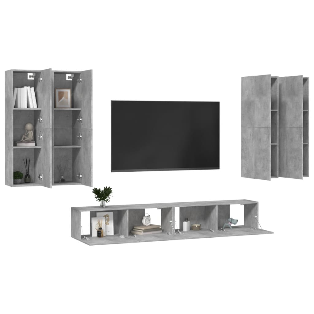Set di Mobili Porta TV 6 pz Grigio Cemento in Legno Multistrato 3114353