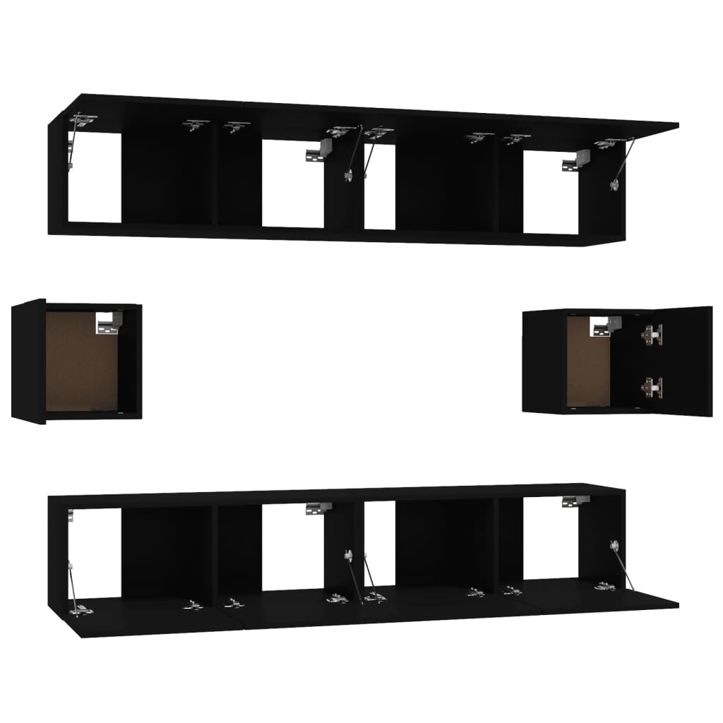 Set di mobili mobile credenza TV televisione soggiorno camera da letto soggiorno 6 pezzi in MDF nero 02_0025071