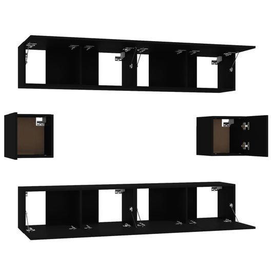 Set di mobili mobile credenza TV televisione soggiorno camera da letto soggiorno 6 pezzi in MDF nero 02_0025071