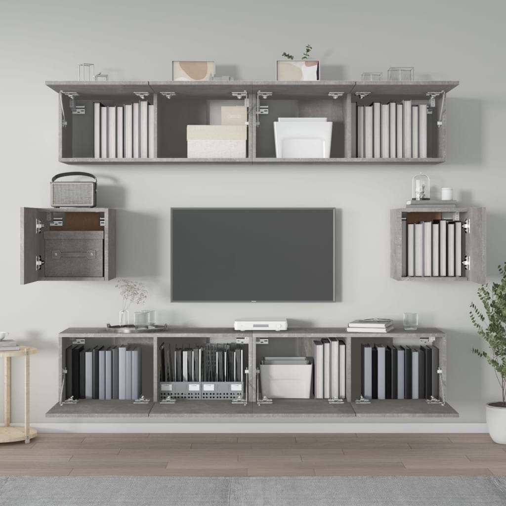 Set di Mobili Porta TV 6 pz Grigio Cemento in Legno Multistrato 3114361