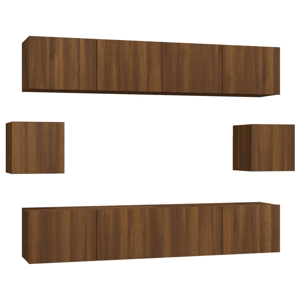 Set Mobili Porta TV 6 pz Rovere Marrone in Legno Multistrato 3114365