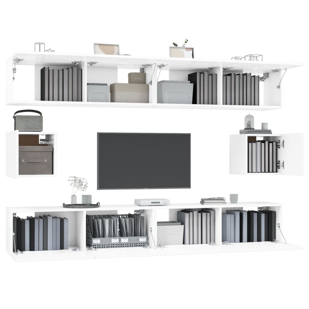 Set di Mobili Porta TV 6 pz Bianco Lucido in Legno Multistrato cod mxl 61818