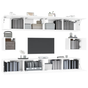 Set di Mobili Porta TV 6 pz Bianco Lucido in Legno Multistrato cod mxl 61818