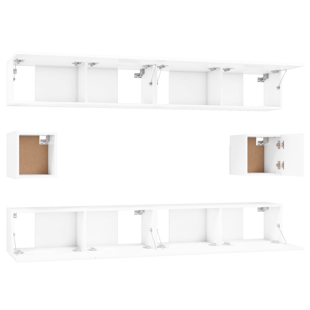 Set di Mobili Porta TV 6 pz Bianco Lucido in Legno Multistrato cod mxl 61818