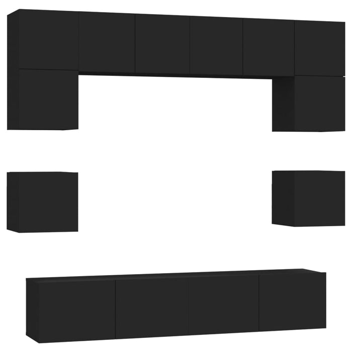 Set Mobili Porta TV 8pz Nero in Legno Multistrato 3114407