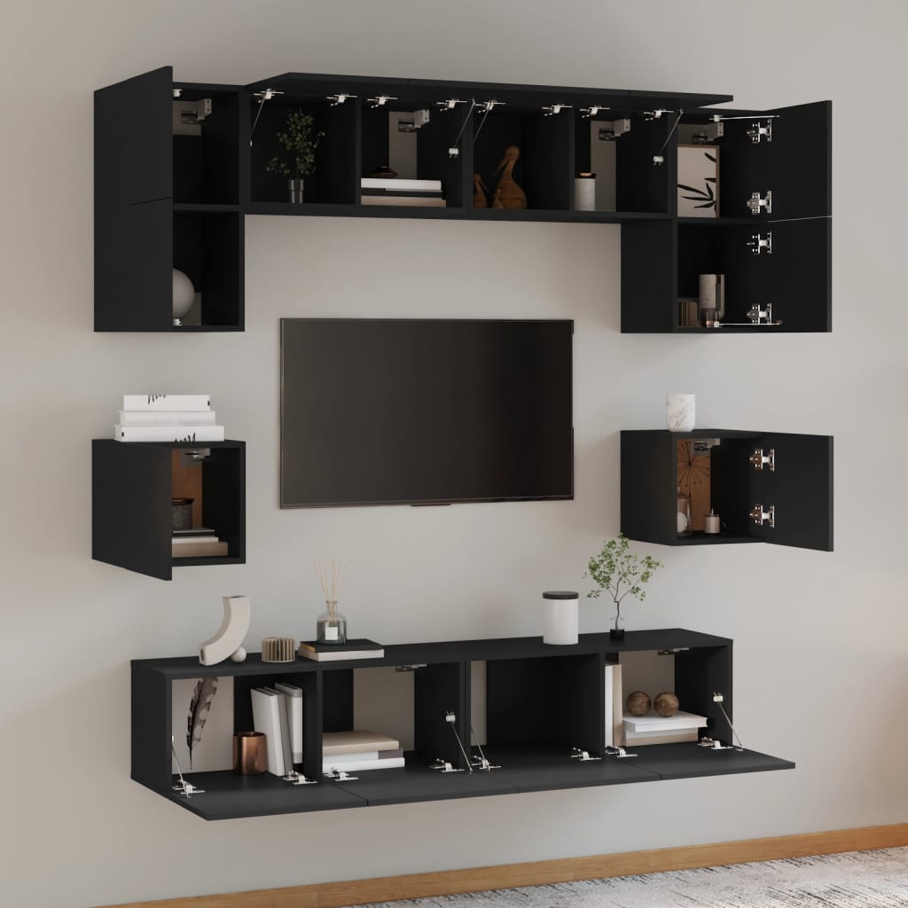 Set Mobili Porta TV 8pz Nero in Legno Multistrato 3114407