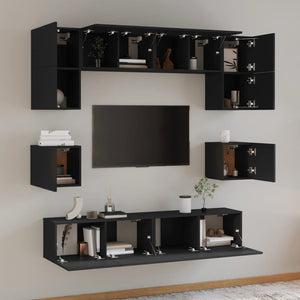 Set Mobili Porta TV 8pz Nero in Legno Multistrato 3114407