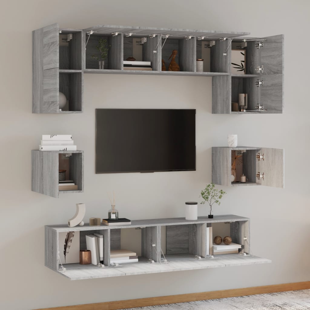 Set Mobili Porta TV 8pz-Set di 8 Credenza per TV Grigio Sonoma in Legno Multistrato 299253