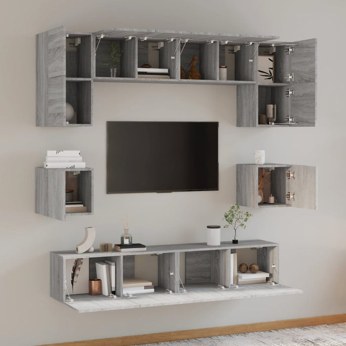 Set Mobili Porta TV 8pz-Set di 8 Credenza per TV Grigio Sonoma in Legno Multistrato 299253