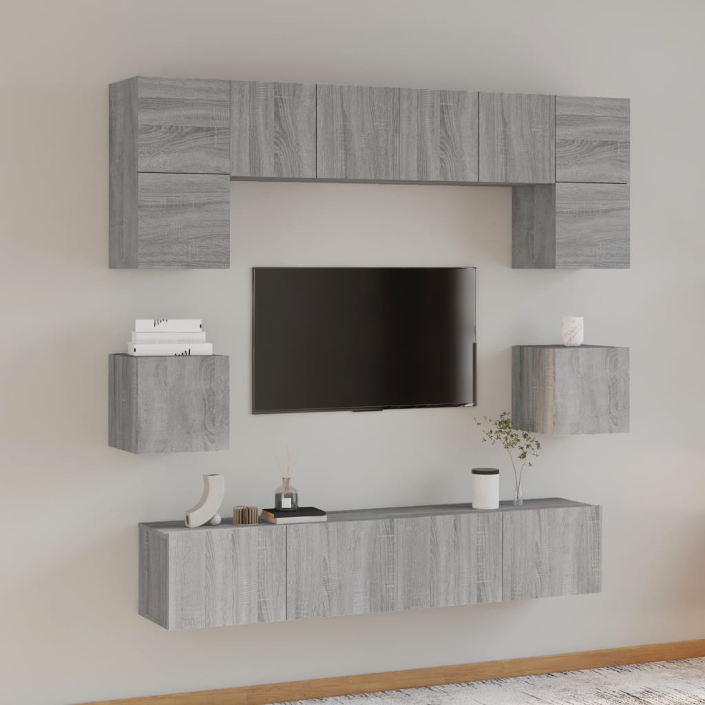 Set Mobili Porta TV 8pz-Set di 8 Credenza per TV Grigio Sonoma in Legno Multistrato 299253