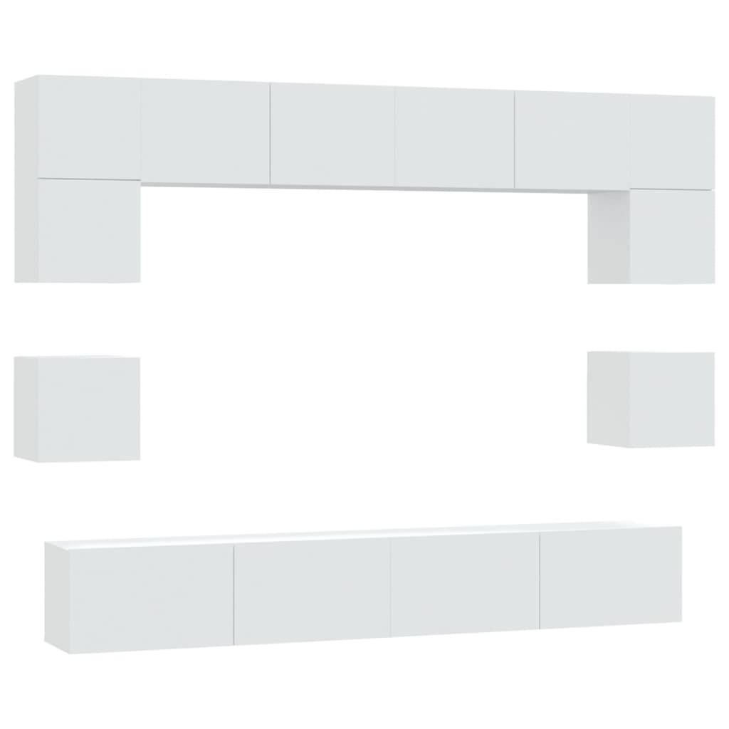 Set Mobili Porta TV 8pz Bianco in Legno Multistrato 3114414