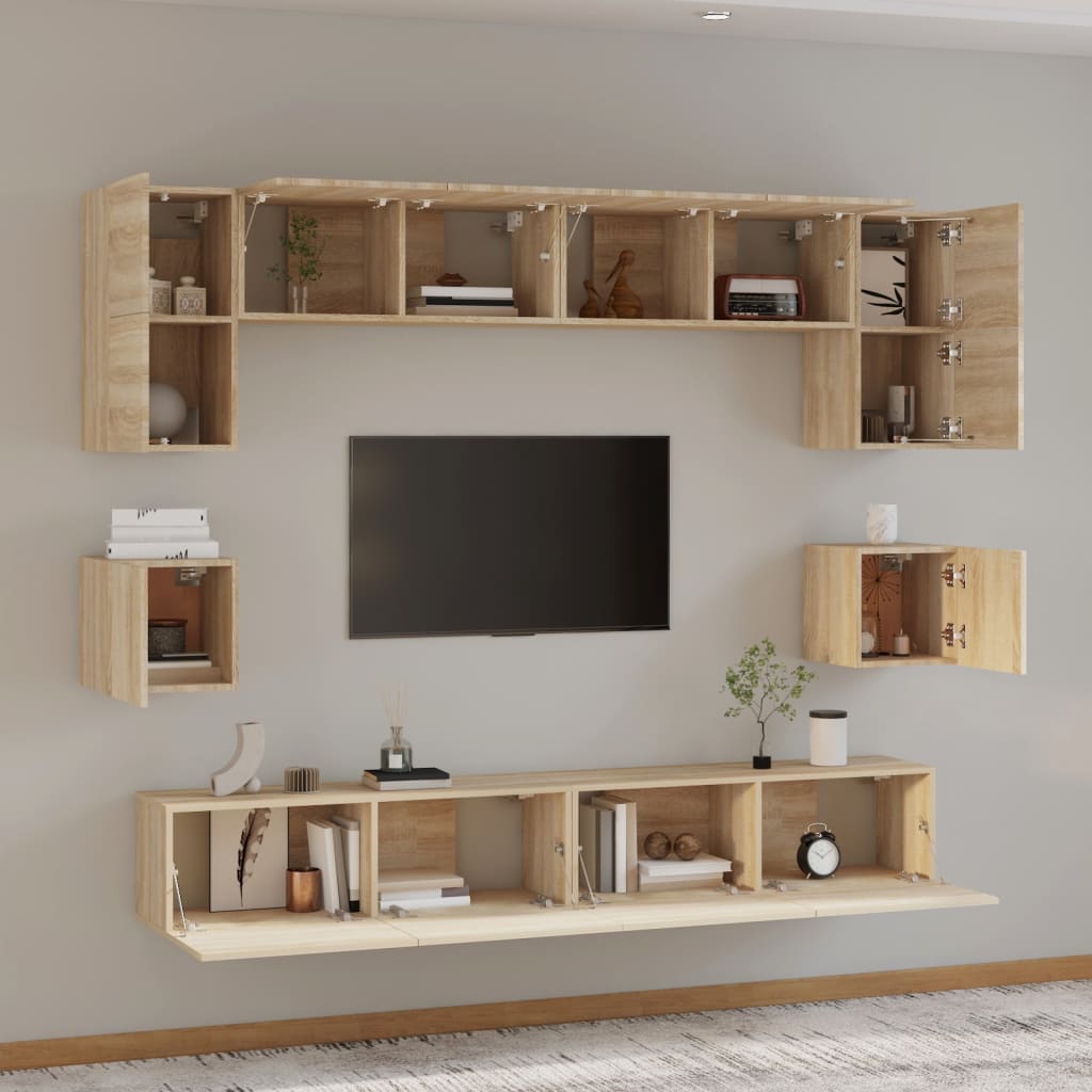 Set Mobili Porta TV 8pz-Set di 8 Credenza per TV Rovere Sonoma in Legno Multistrato 838944