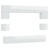 Set Mobili Porta TV 8pz Bianco Lucido in Legno Multistrato 3114418