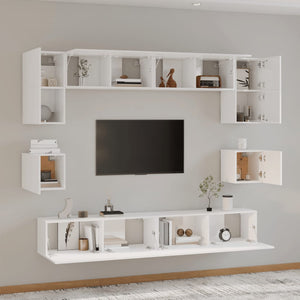 Set Mobili Porta TV 8pz Bianco Lucido in Legno Multistrato 3114418