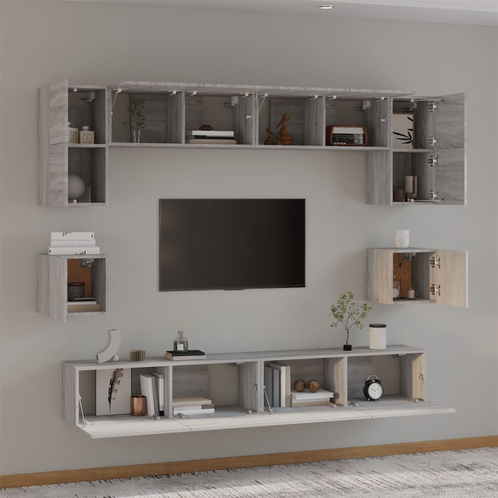 Set Mobili Porta TV 8pz Grigio Sonoma in Legno Multistrato cod mxl 20207