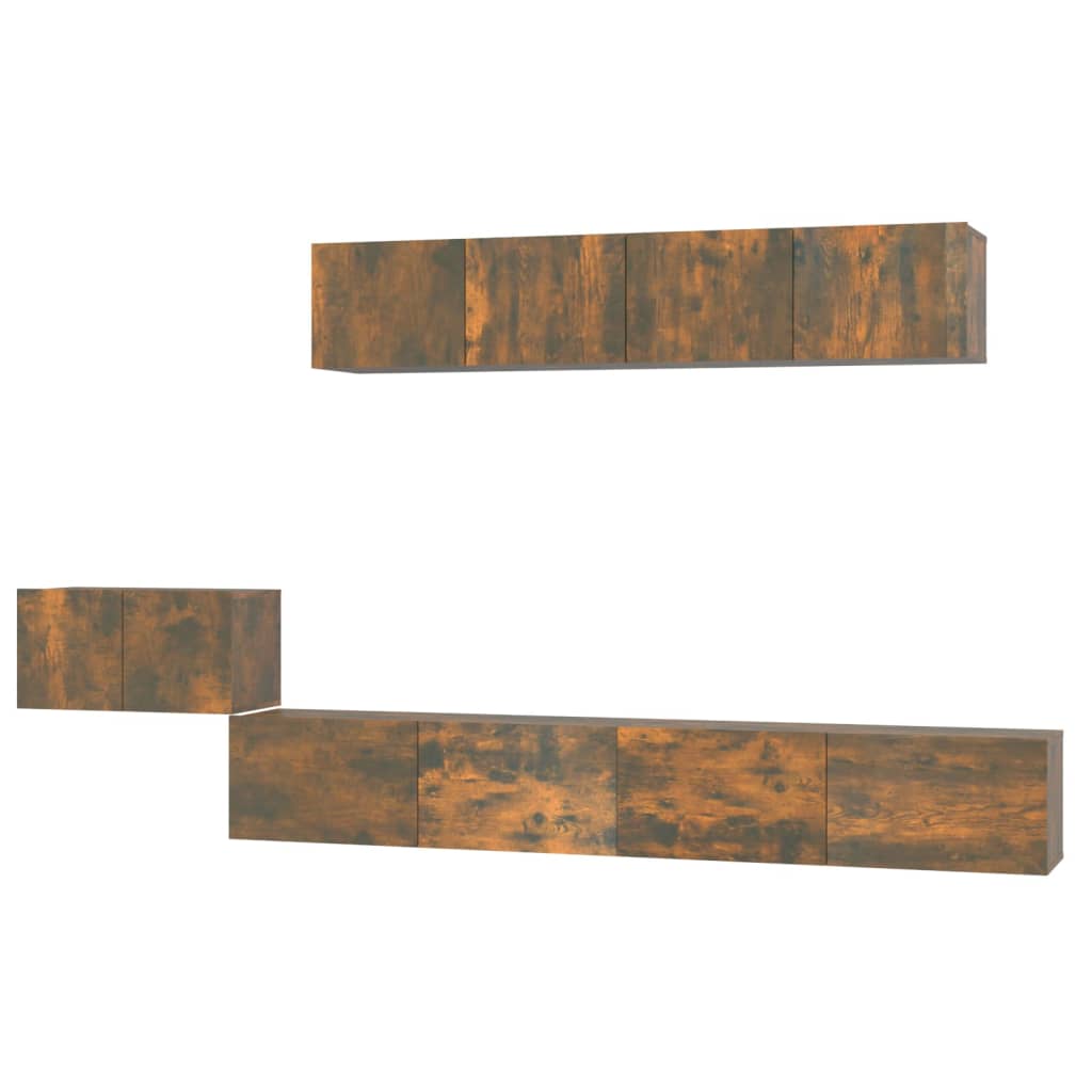 Set di Mobili Porta TV 5 pz-Set di 5 Credenza per TV Rovere Fumo in Legno Multistrato 196441