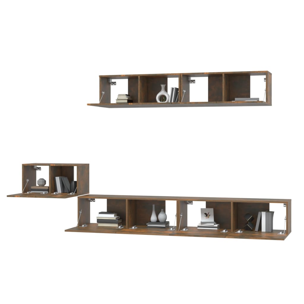 Set di Mobili Porta TV 5 pz Rovere Fumo in Legno Multistrato cod mxl 12151