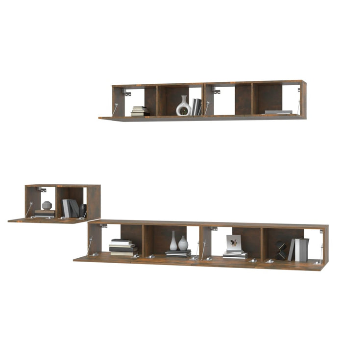 Set di Mobili Porta TV 5 pz Rovere Fumo in Legno Multistrato cod mxl 12151