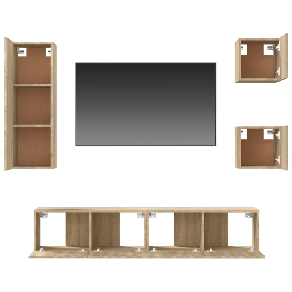 Set di Mobili Porta TV 5 pz Rovere Sonoma in Legno Multistrato cod mxl 20107