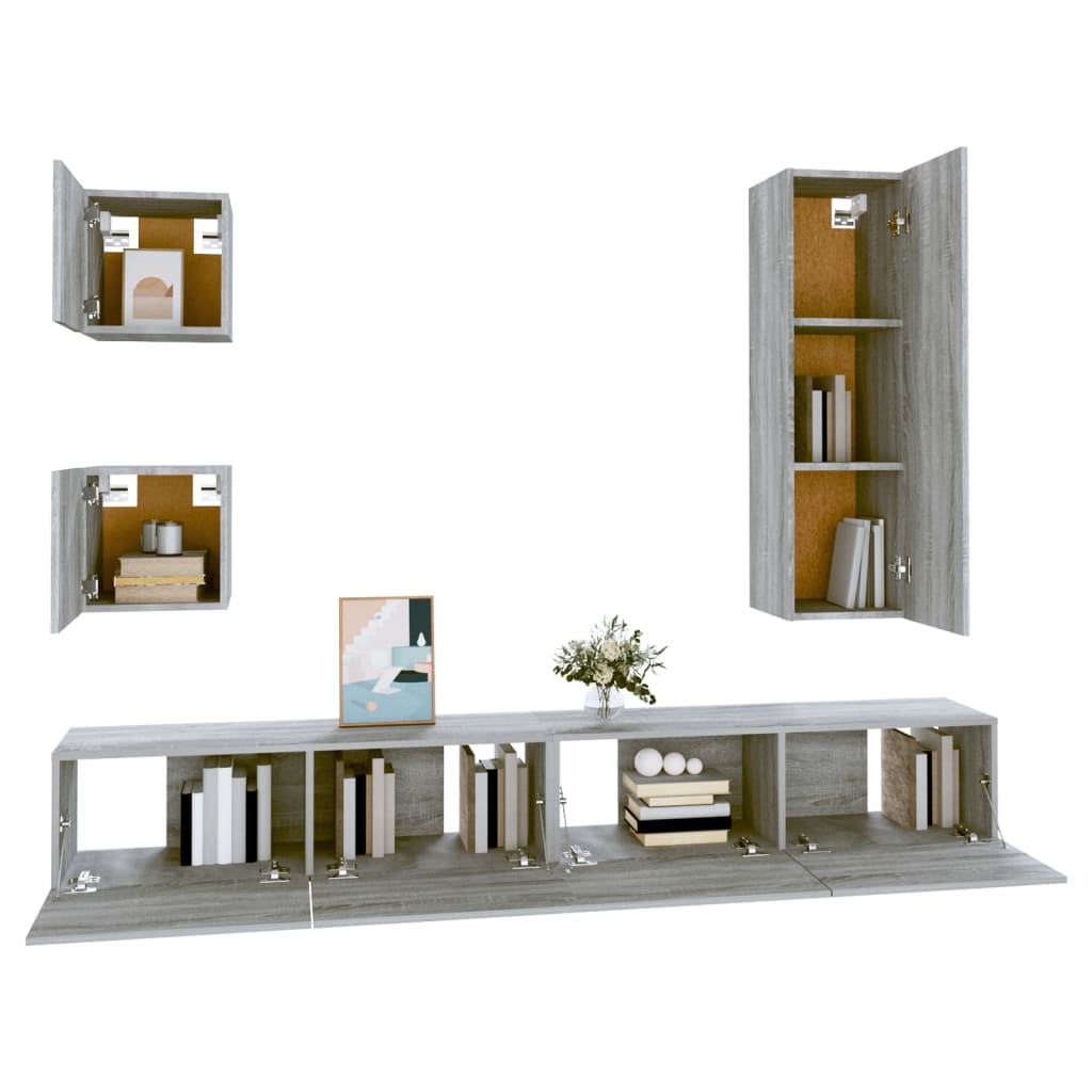 Set di Mobili Porta TV 5 pz Grigio Sonoma in Legno Multistrato 3114452